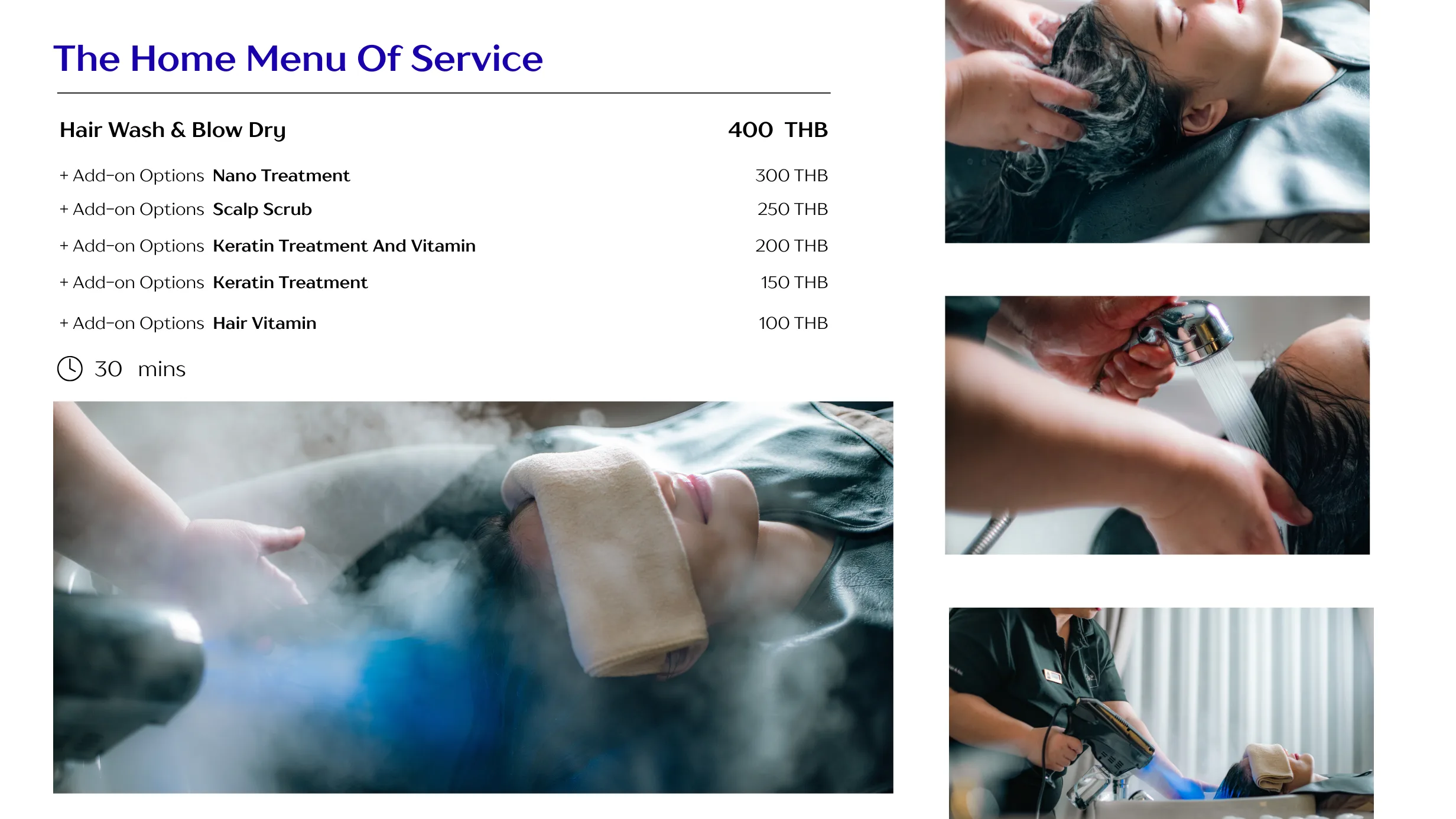 Hair wash and blow dry salon service