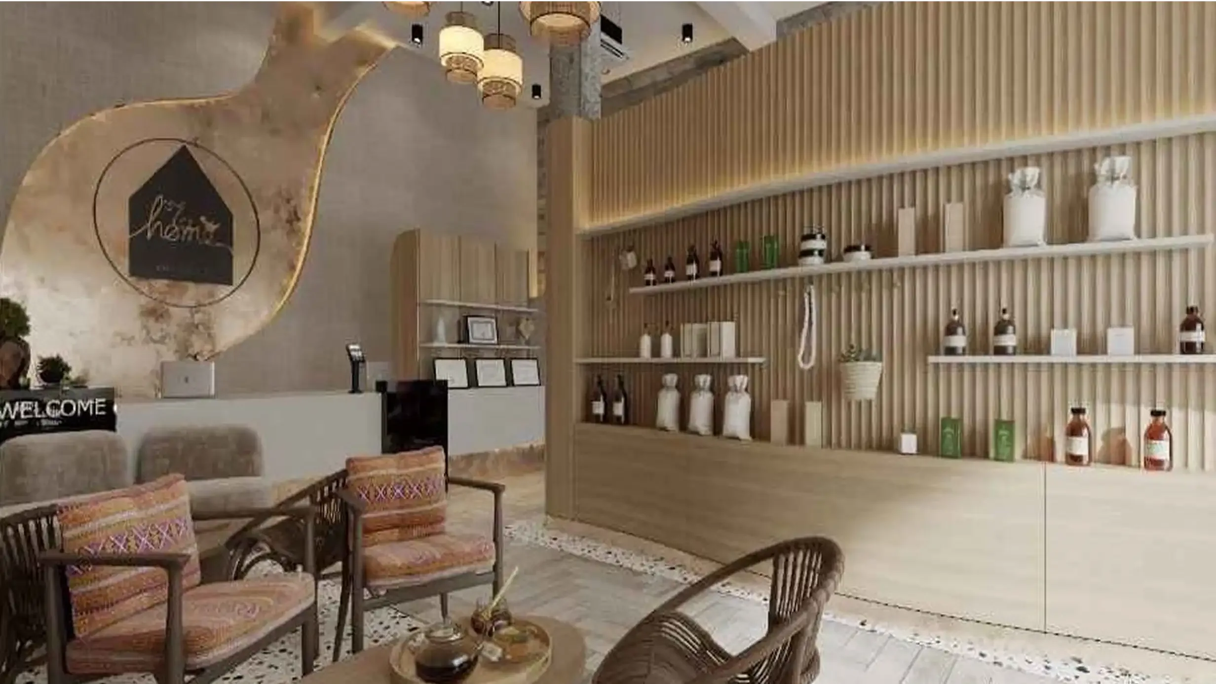 Reception and waiting lounge of The Home Massage & Spa